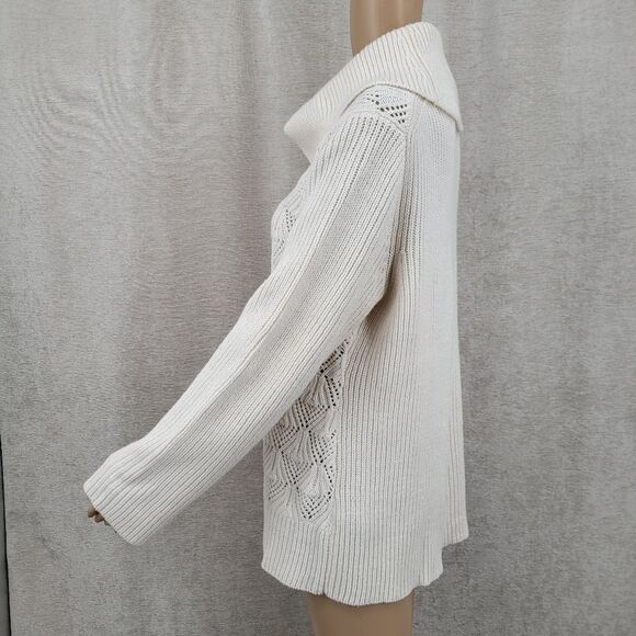 Liz Claiborne Winter White Metallic Knit Pointelle Wool Blend Cowl Neck Sweater - Picture 5 of 12